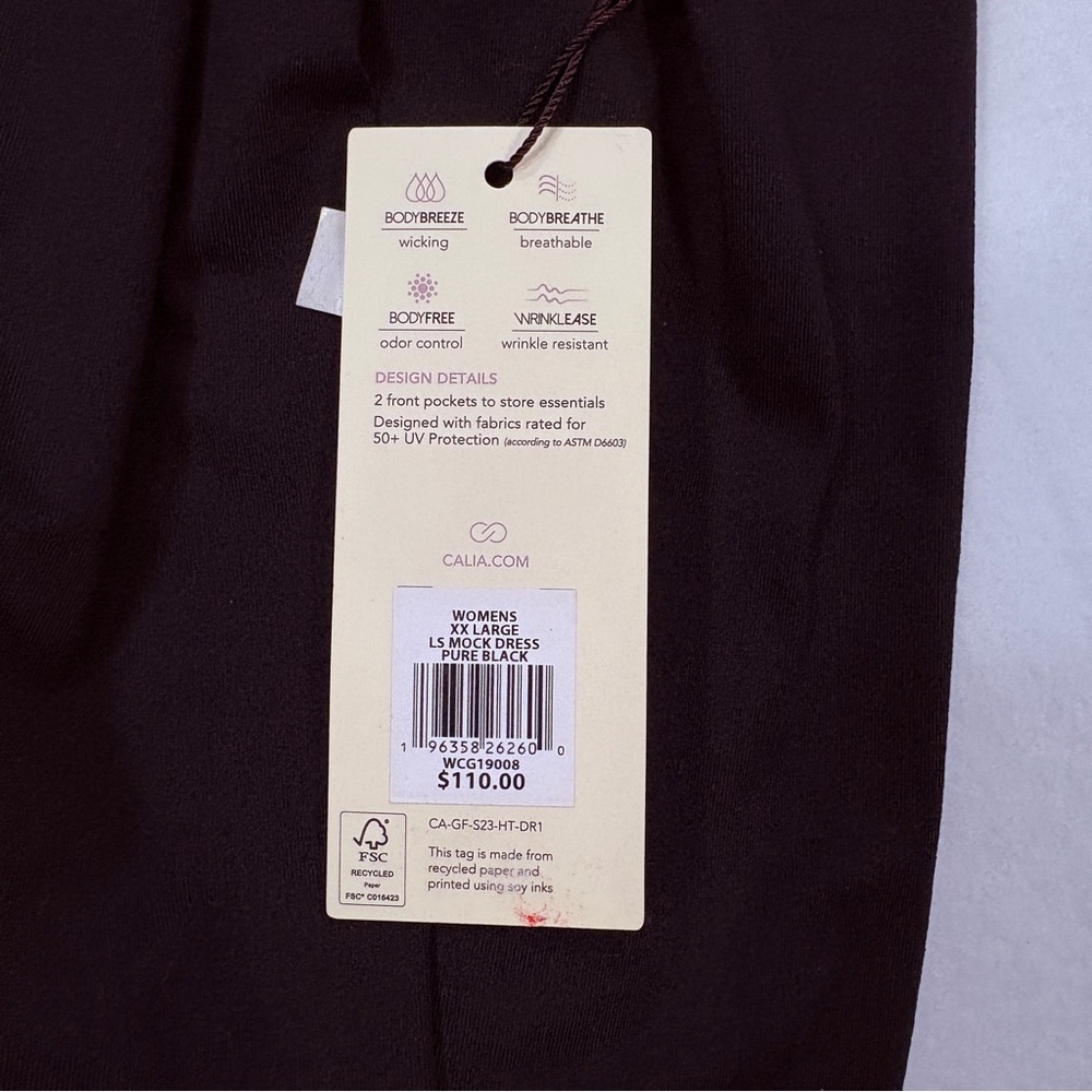 NWT CALIA Women's XXL Long Sleeve Mock Neck Golf Dress Pure Black Odor Control - Picture 12 of 12